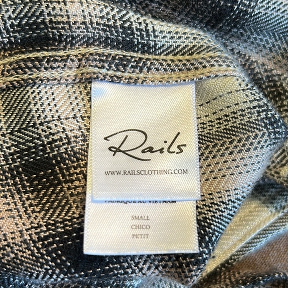 Rails Hunter Ivory Coal Blush Button Front Plaid Blouse Shirt Small Long Sleeve - Picture 11 of 13